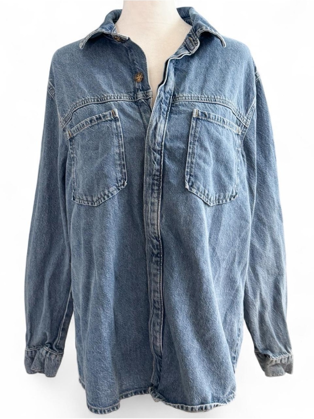 Good American Denim Button-Up Shirt w/ Back Slit, Size 1 (L)